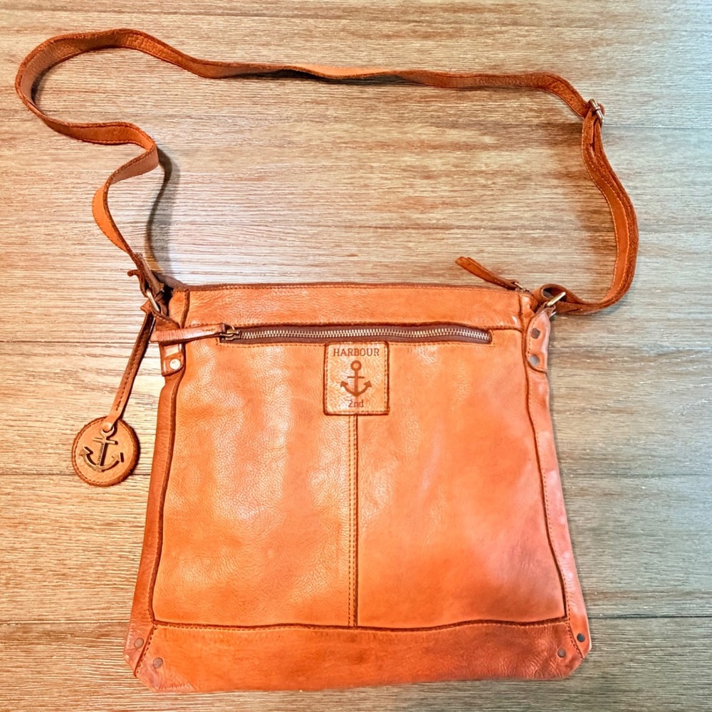 Harbour 2nd for Anthropologie Cognac Leather Crossbody Bag Anchor Nautical Brown
